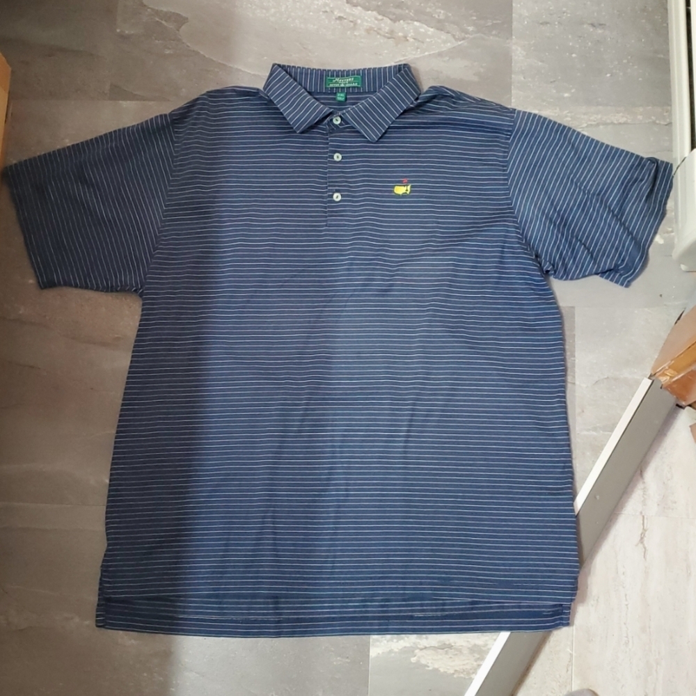 Peter Millar Masters Men's Blue Striped Short Sleeves Polo Shirt. Golf. XXL.